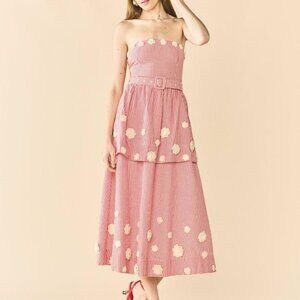 Daisy Dress X Rainey Collaboration - Red Gingham with Cream Crochet Appliqué